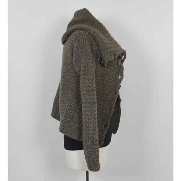 Theory Wool Cashmere Tootsie New Tweed Forest Green Thick Knit Cardigan Sweater - Picture 6 of 12